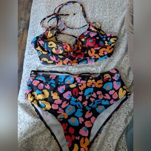 Colorful Leopard Print Bikini Set Size Medium